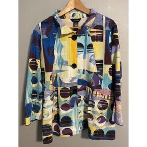 Ali Miles Jacket Womens XL Abstract Art Button Front Pockets Artist Blazer READ